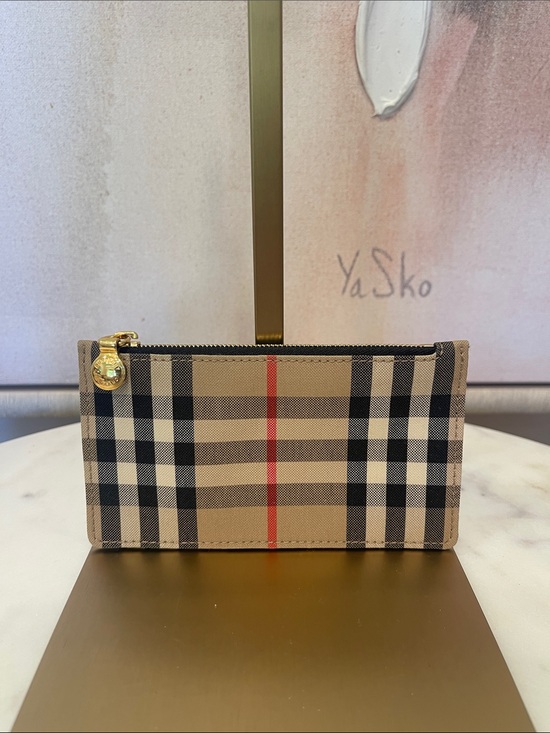 Burberry Accessories - Burberry Vintage Plaid & Leather Zip Card Holder with Gold Hardware